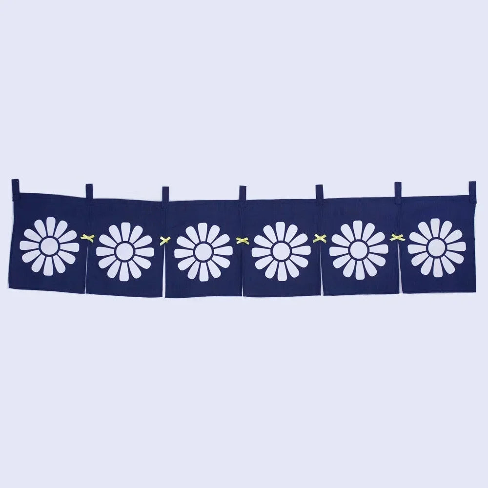 rideau porte horizontal japonais motifs floraux animaux bleu marine traditionnel opacité decoration interieur
