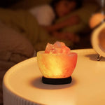 lampe sel himalaya veilleuse led moderne minimaliste orange jaune noir granuleux chambre coucher ambiance