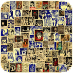 sticker illustration artistique adhésif bleu beige noir décoration téléphone carnet journal ornement papier synthétique