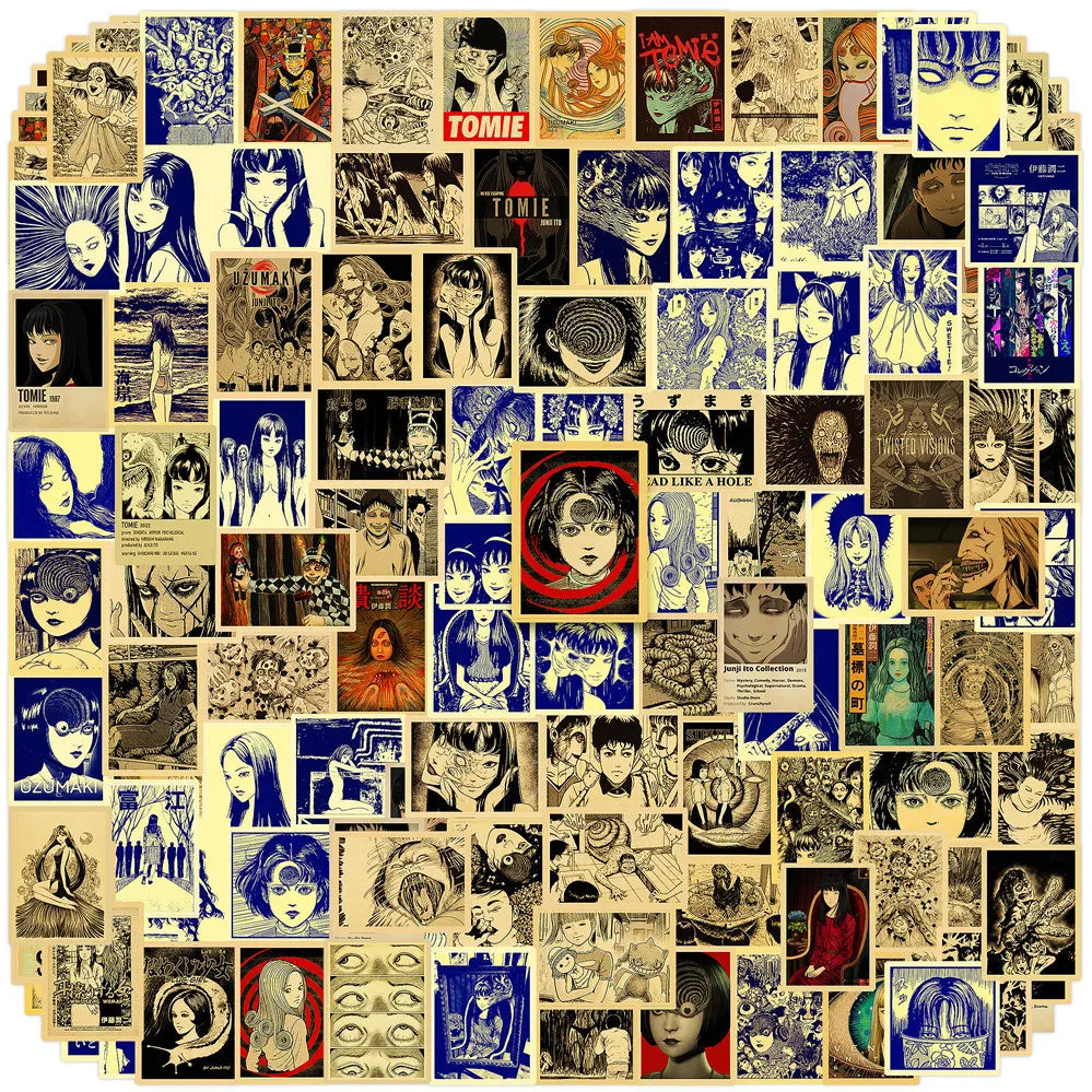 sticker illustration artistique adhésif bleu beige noir décoration téléphone carnet journal ornement papier synthétique