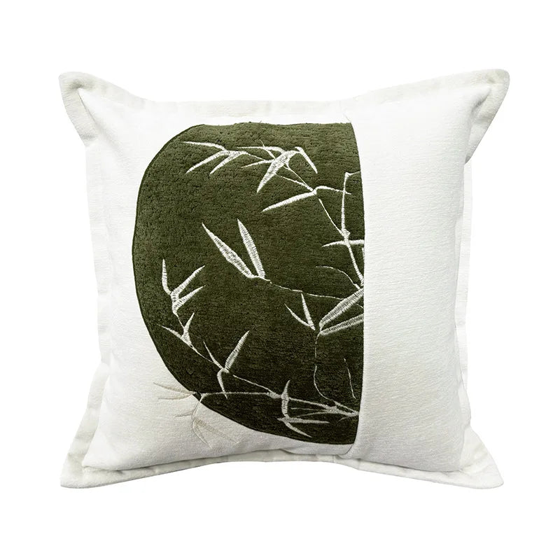 coussins brodés bambou blanc vert olive nordique contemporain décoration maison voiture
