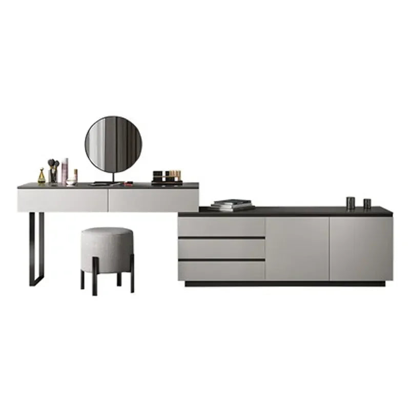 coiffeuse miroir led réglable meuble multifonctionnel moderne gris clair noir