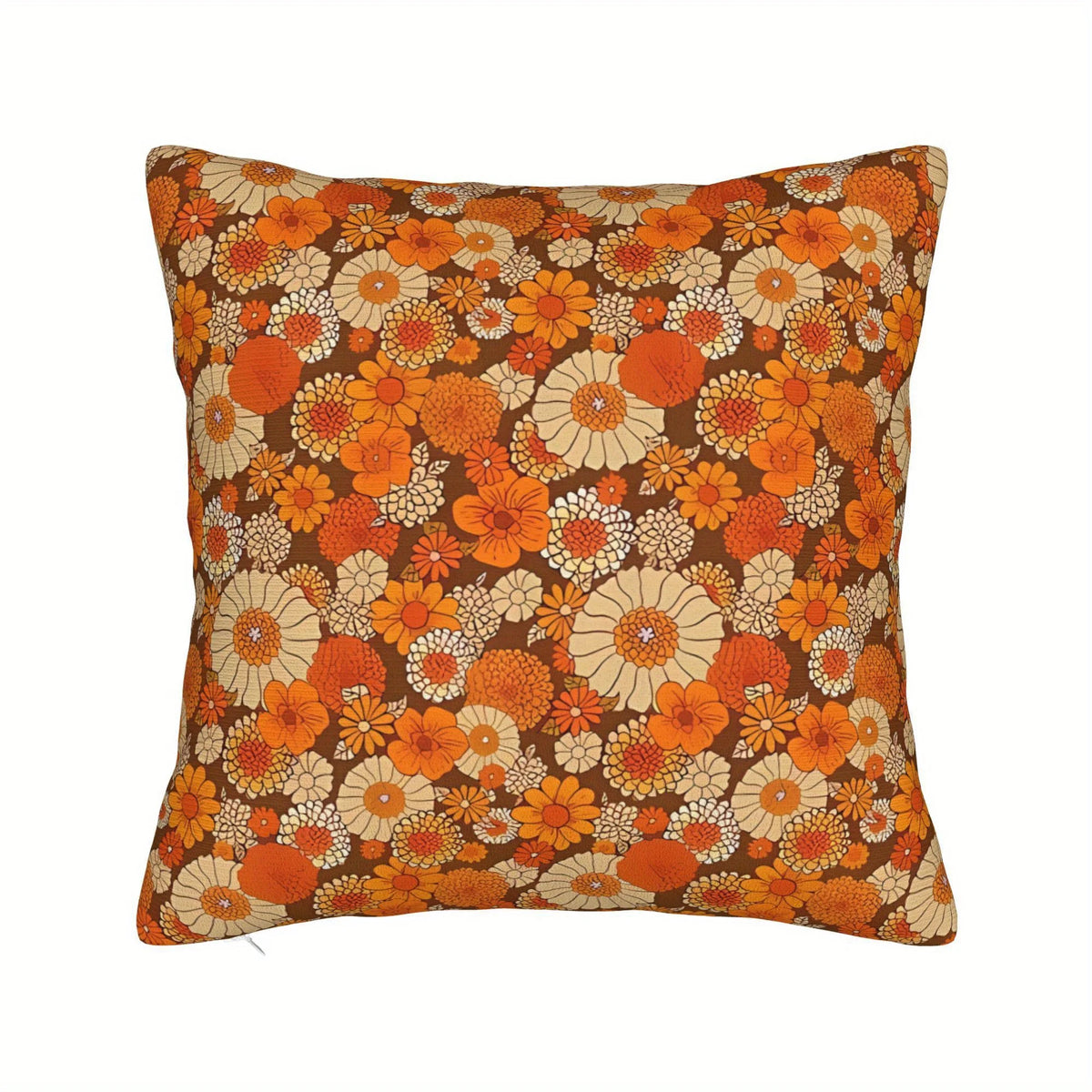 taie d'oreiller vintage motif floral orange marron polyester double face adhésif coussin décoratif machine