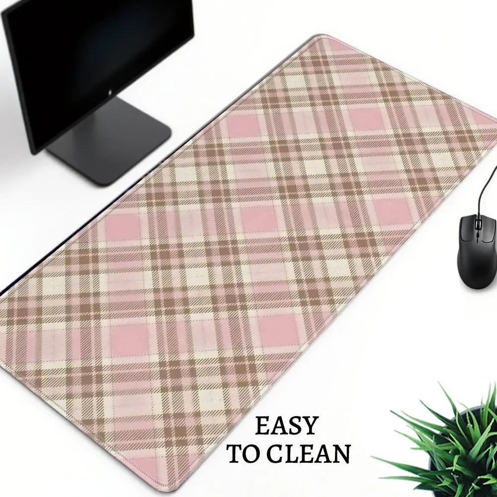 tapis souris carreaux écossais rose clair moderne polyester antislip gaming