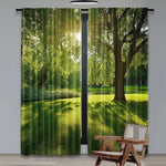 rideau vert paysager polyester extérieur deux panneaux arbres lumière naturel décoratif plissé vertical