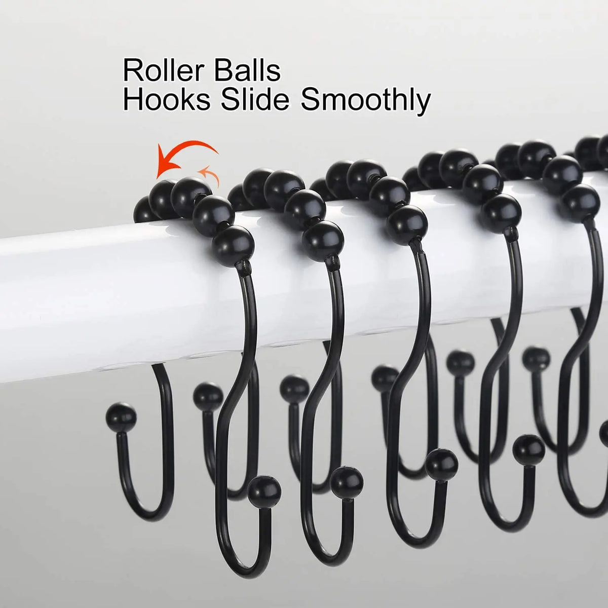 crochets rideau douche acier inoxydable moderne attaches billes glissière noir argenté minimaliste