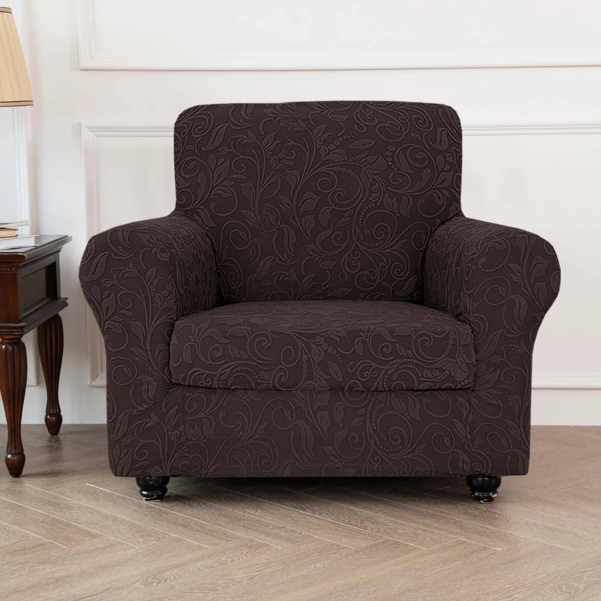 housse canapé gris clair motif floral moderne boutons élégants coussin inclusversible machine