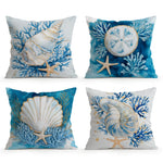 coussin moderne bleu blanc corail coquillage 45cmx45cm zip invisible décoration intérieur maison