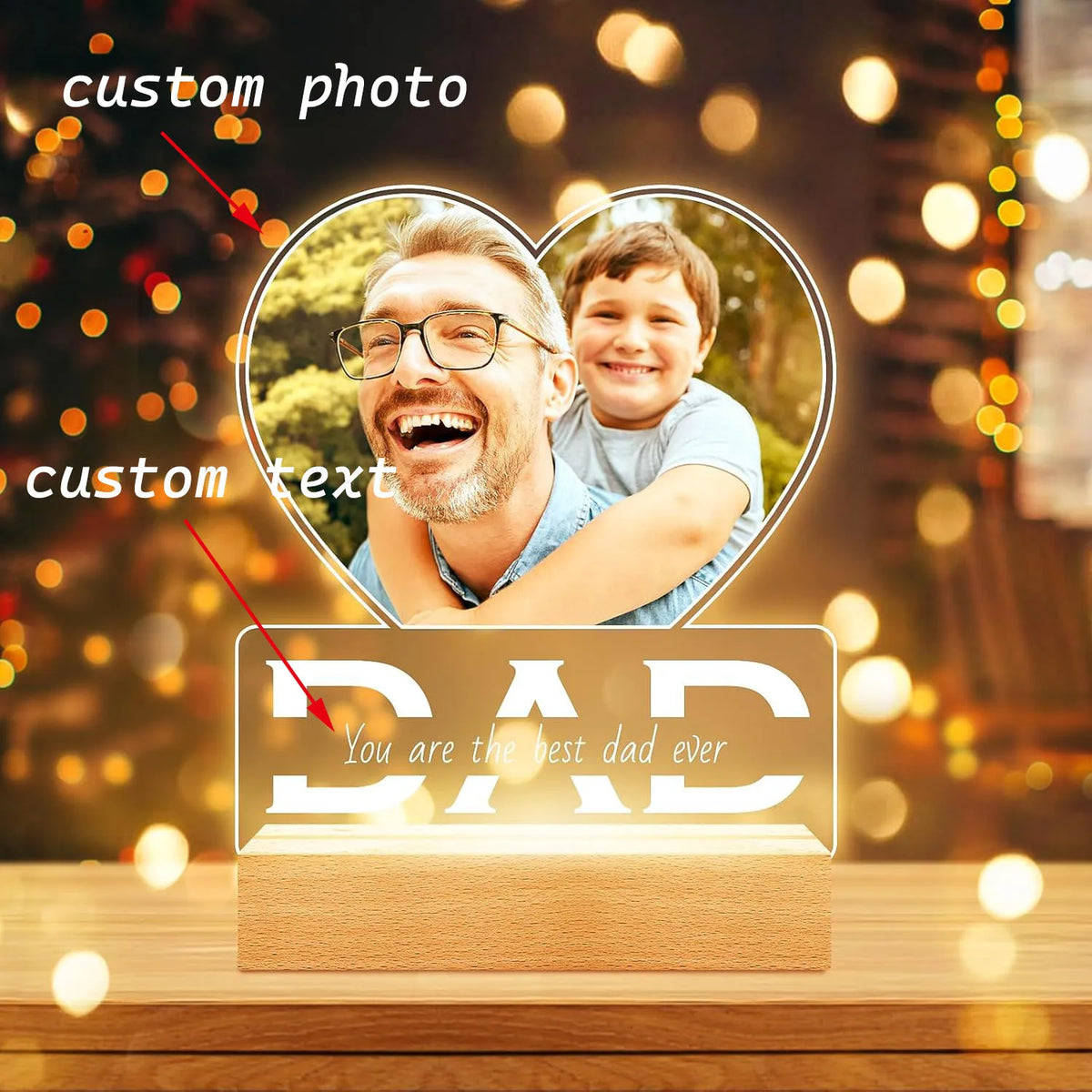 lampe photo personnalisable moderne coeur infini gravure bois blanc couple cadeau anniversaire romantique