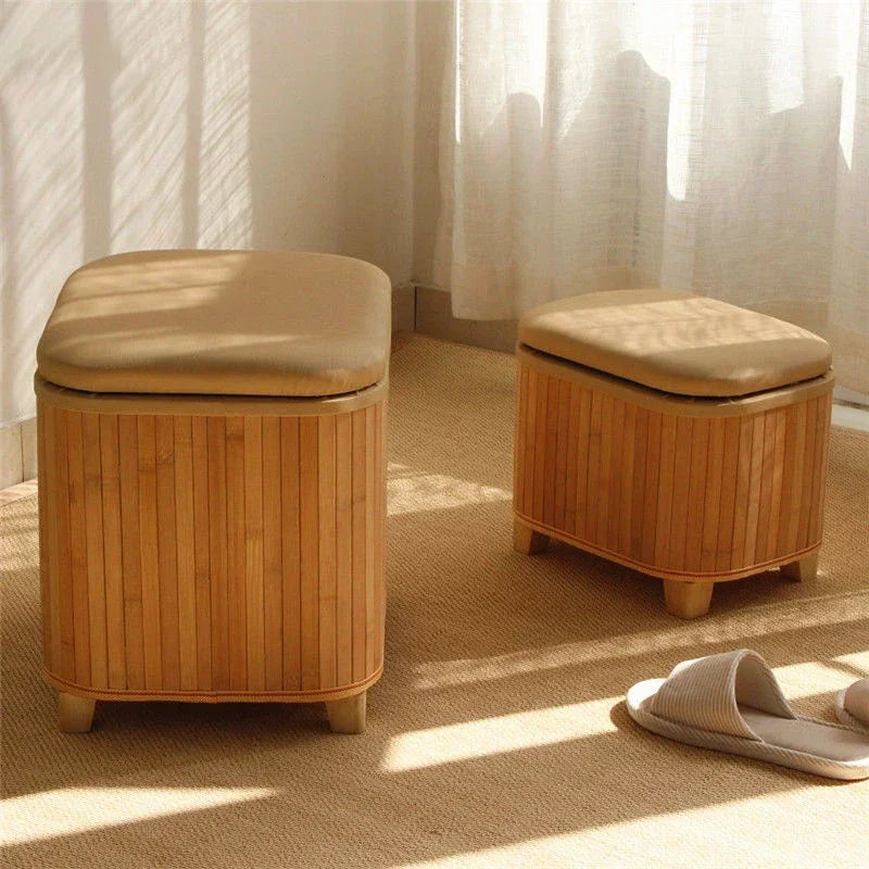 tabouret rangement bois moderne boîte storage couleur brun beige vert blanc