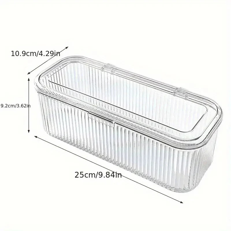 boîte bijoux transparente moderne rayures verticales poignées pinceaux clips organisation maquillage rechargeable