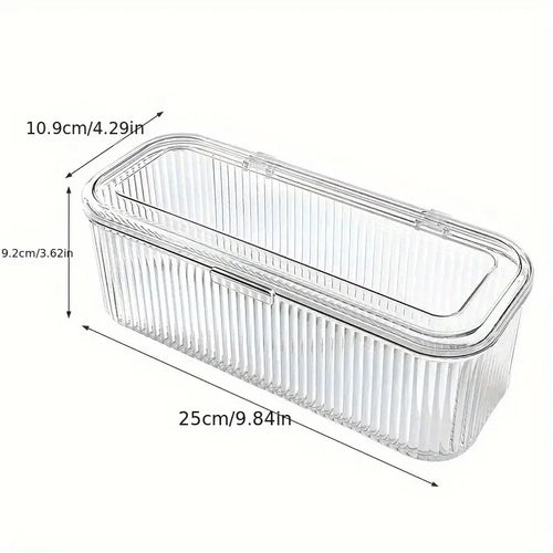 boîte bijoux transparente moderne rayures verticales poignées pinceaux clips organisation maquillage rechargeable