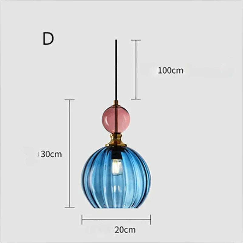 Lampes suspendues verre coloré moderne bleu rose ambre translucides chambre vertical