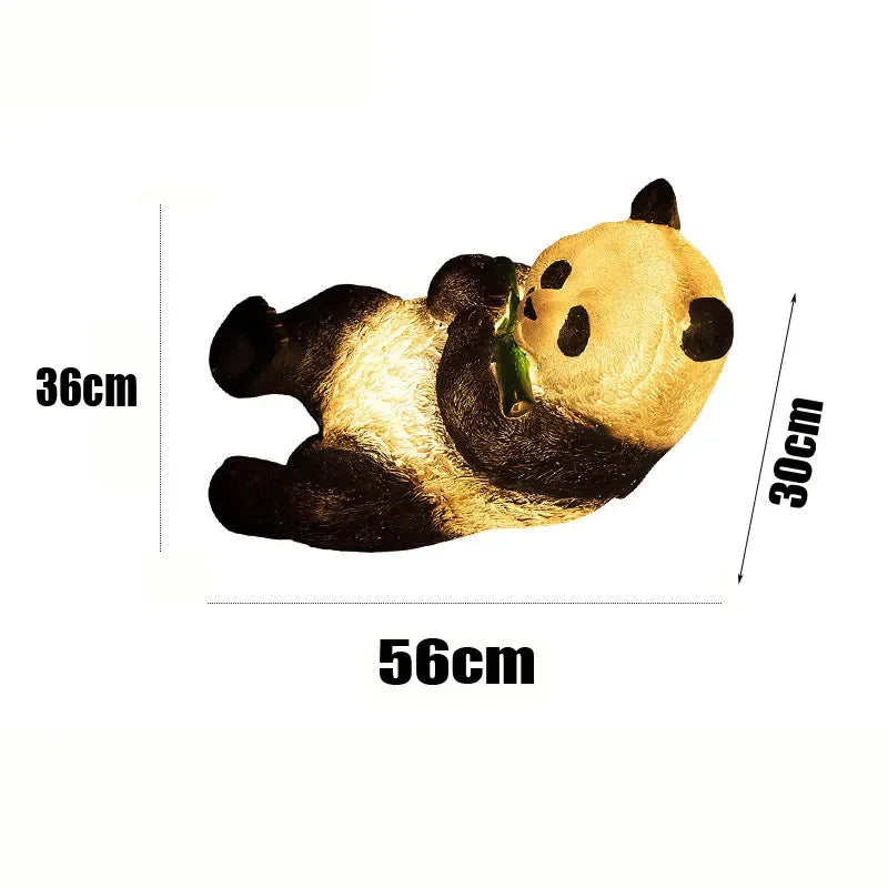 statues panda peluche lumineuses extérieures étanches noir blanc feuilles bambou moderne