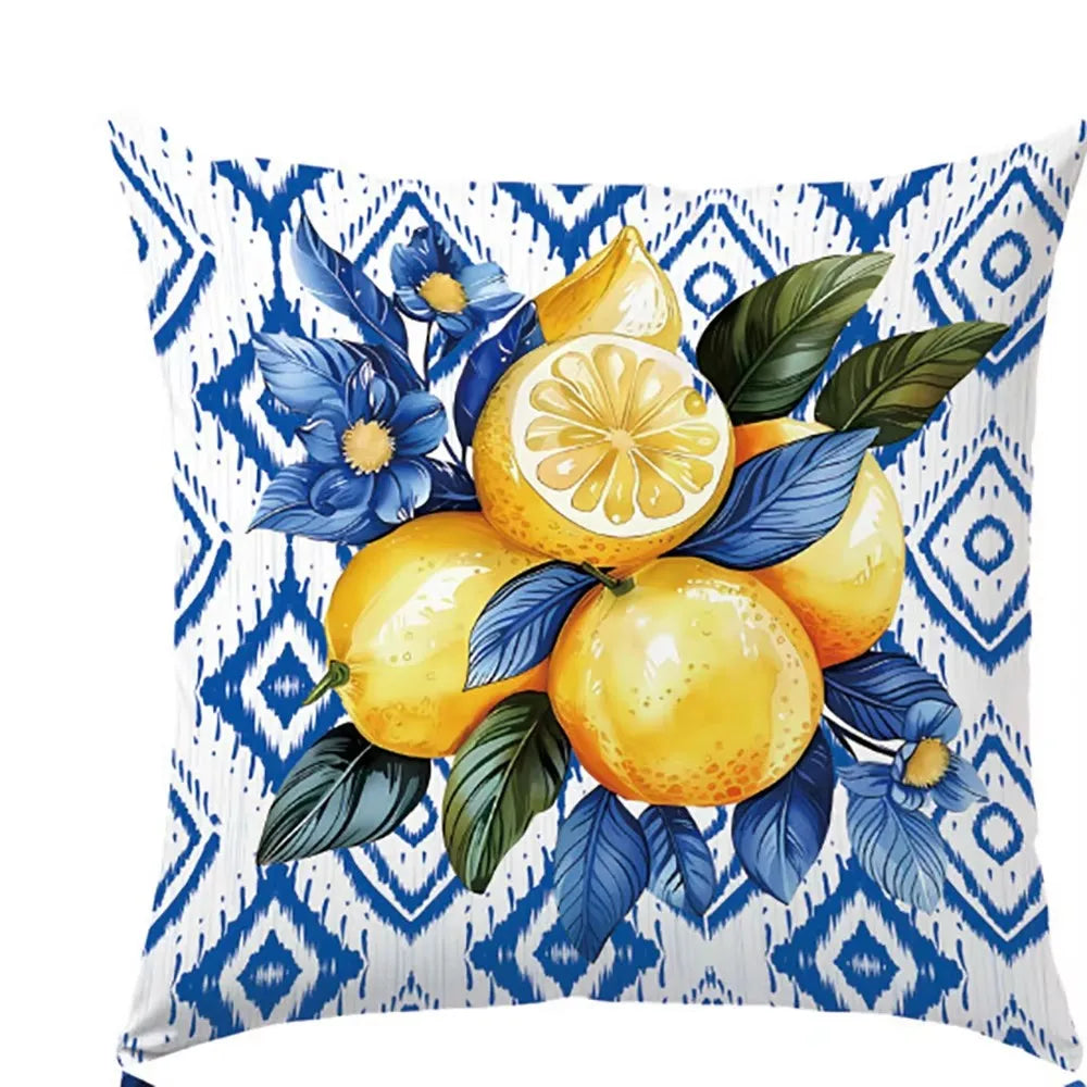 taies d'oreiller coton bleu citron modernes motif feuilles respectueux environnement pièces