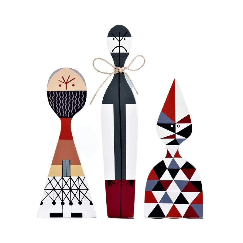 figurines decoratives modernes abstraites geometriques blanc noir rouge bleu gris beige triangles lignes noel