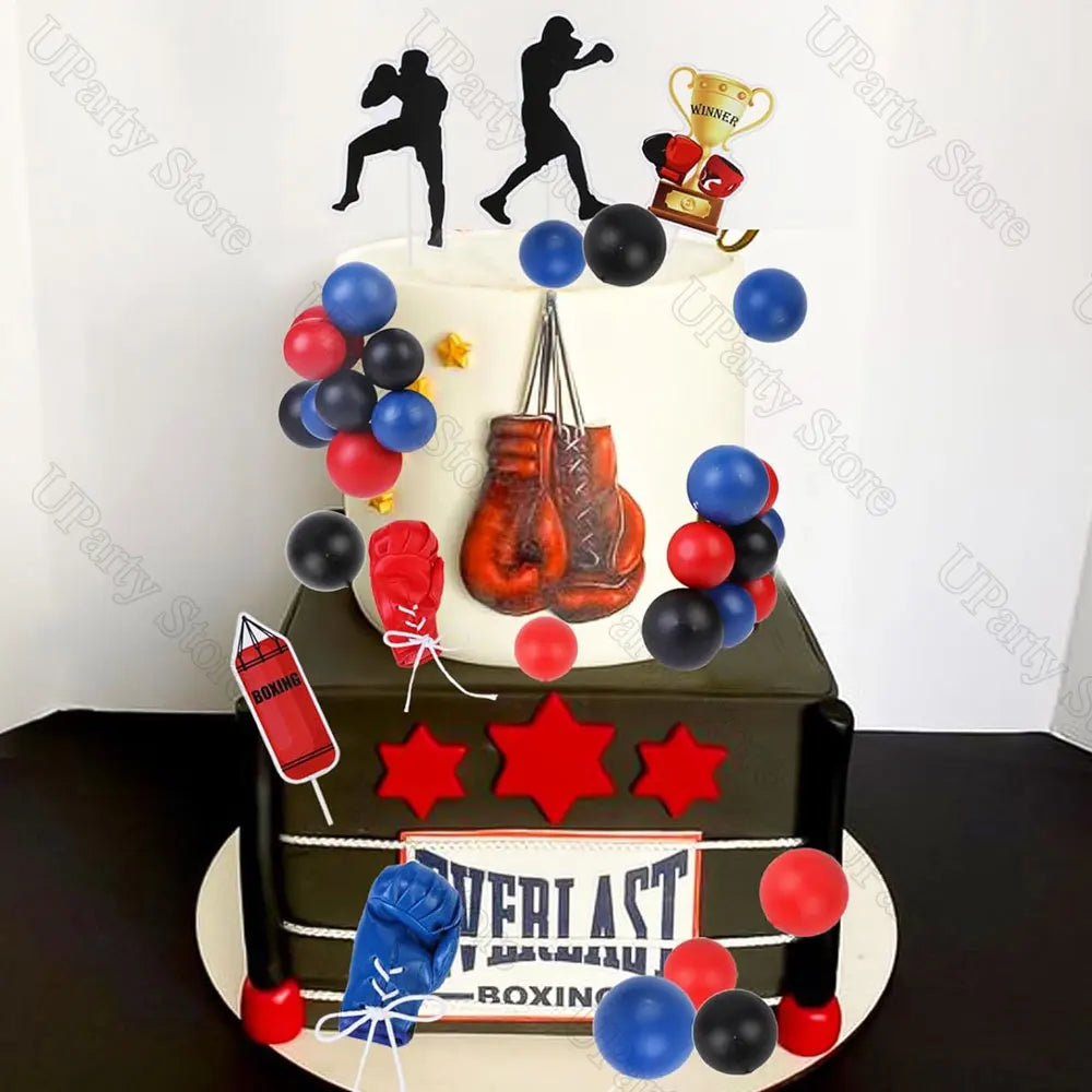 décoration gâteau boules rouges bleu marine noires 2cm festive