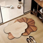 tapis salle bain texture bois rayures concentriques couleur beige brun rustique