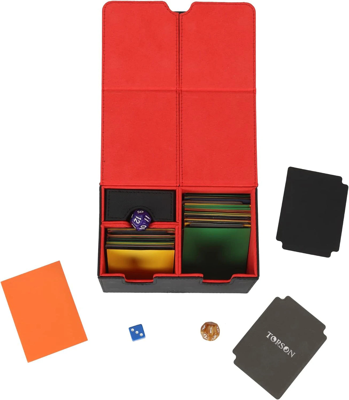 boîte rangement cartes jeu noir rouge texture tissée moderne zippée TOPSON