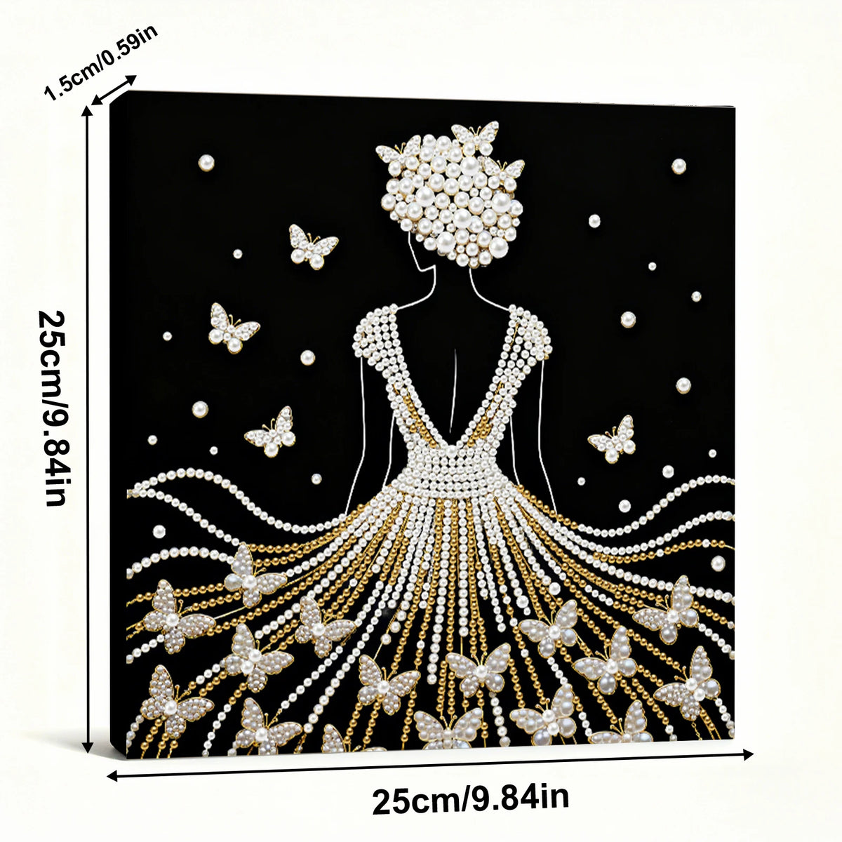 tableau décoratif peinture strass papillons lune étoiles floral contemporain débutant artisanal 25x25cm
