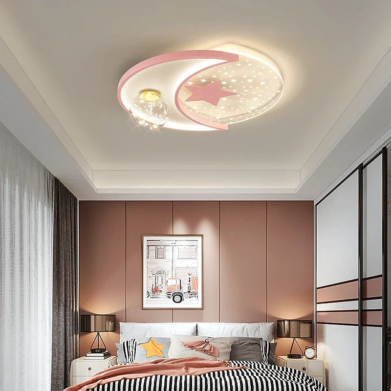 plafonnier led bleu rose lune étoiles lumière blanche enfant moderne transparent