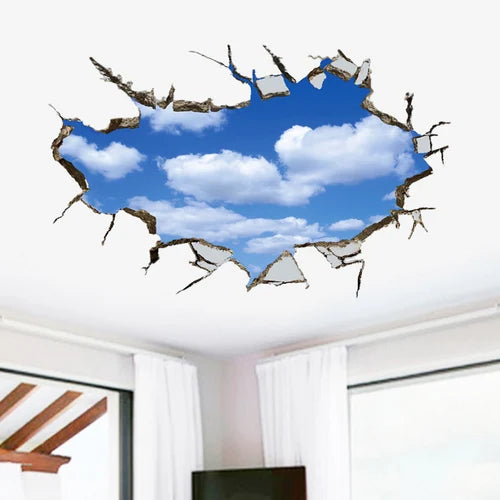 sticker mural 3d multicolore planètes étoiles ciel nocturne nuages effet trompe l’oeil chambre moderne