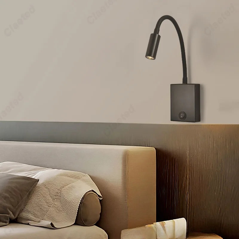 lampe murale flexible moderne noir blanc éclairage cuisine salle manger prise électrique led.angle réglable