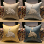 taies d'oreiller brodées oiseaux traditionnel bleu beige doré maison hospitalière imperméable respectueux environnement 45x45cm