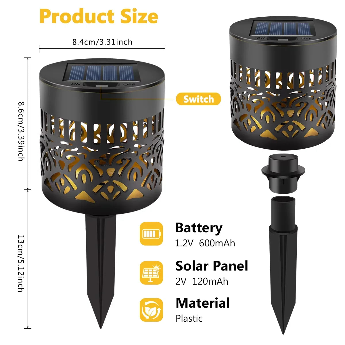 lampe solaire murale moderne motif mandala noir doré ajouré métallique extérieur jardin
