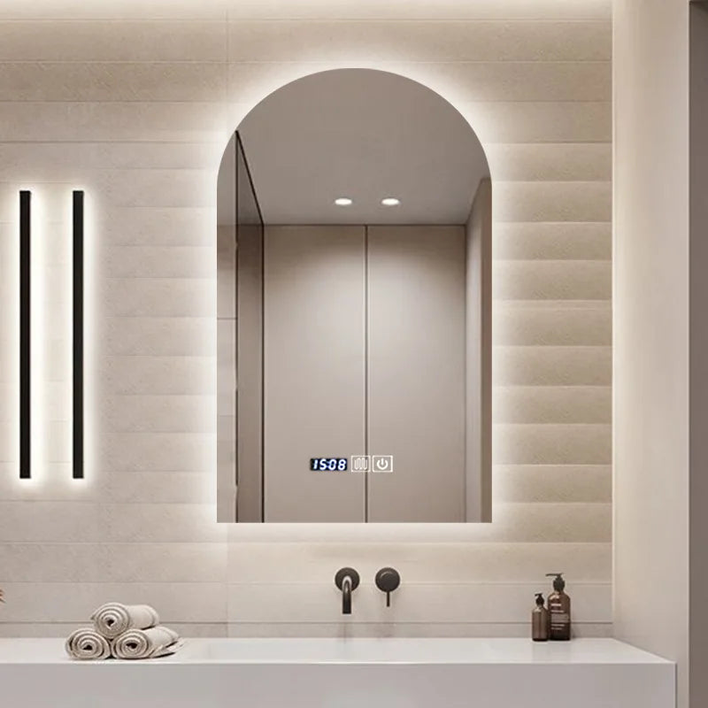 miroir intelligent éclairé led défogage moderne minimaliste gris beige lisse
