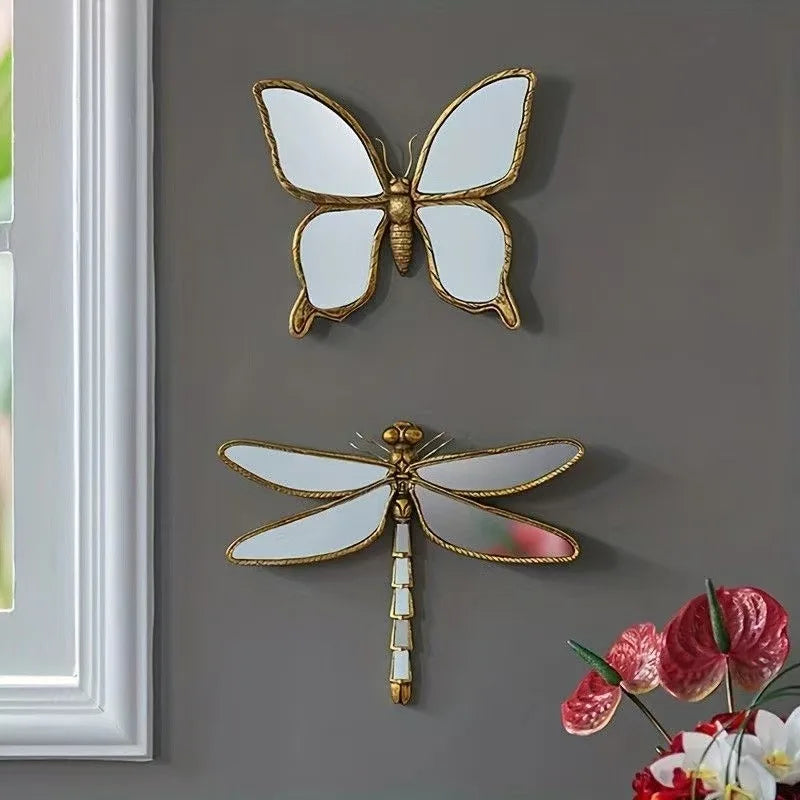 miroir papillon doré libellule artisanal crochet dentelé décoration murale decor espejo