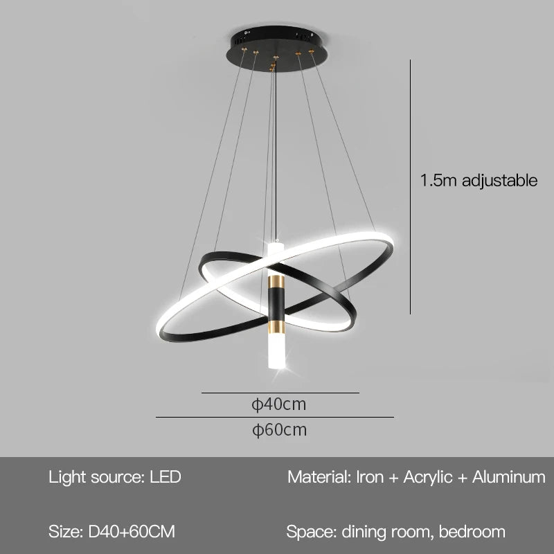 lampe suspendue moderne scandinave anneau métallique noir blanc doré salon chambre