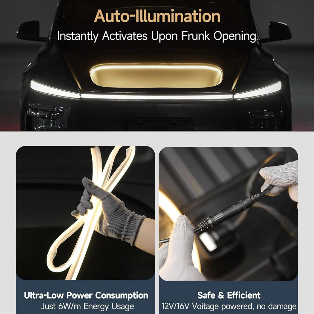 éclairage led coffre voiture noir doré clips modernes ambiant 3000k ip67