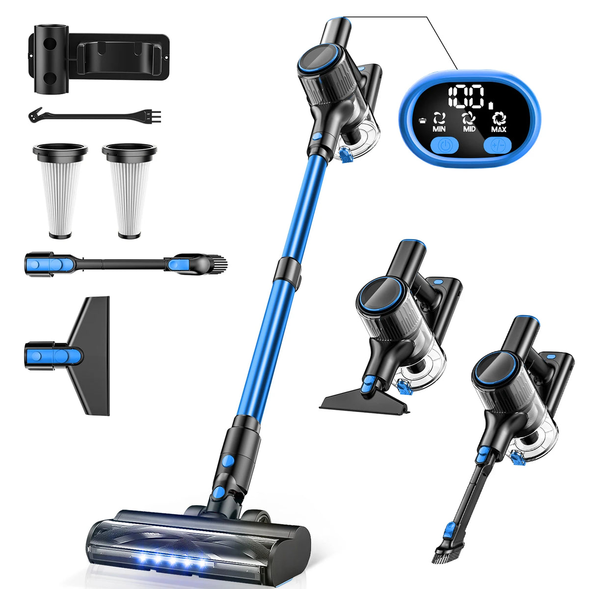 aspirateur sans fil rechargeable 45 minutes modes aspiration brosse multifonctionnelle tapis animaux