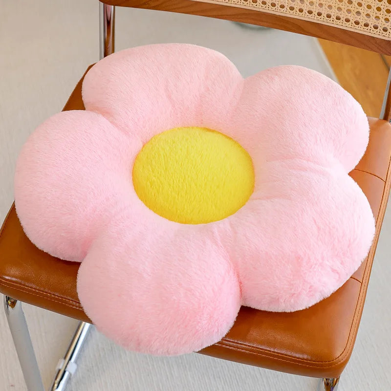 coussin rond fleuri pelucheux doux moderne vert rose blanc jaune gris