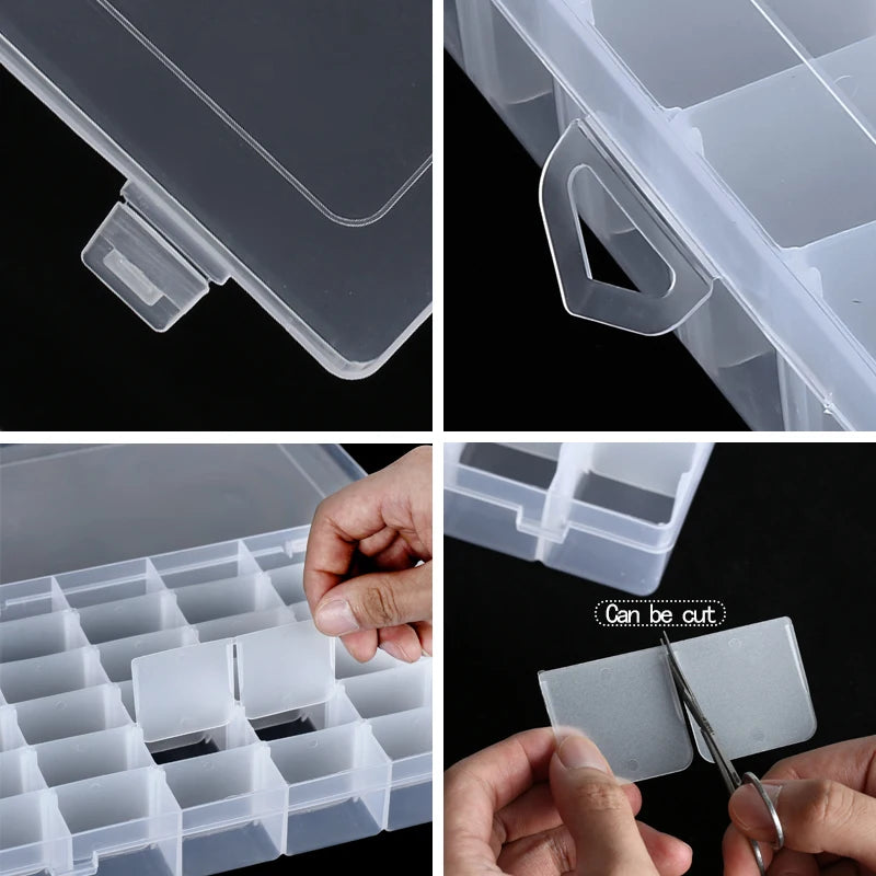 boîtes rangement transparentes modernes poignée plaques séparation 36 grilles modulaires pratique organisateur fournitures bricolage