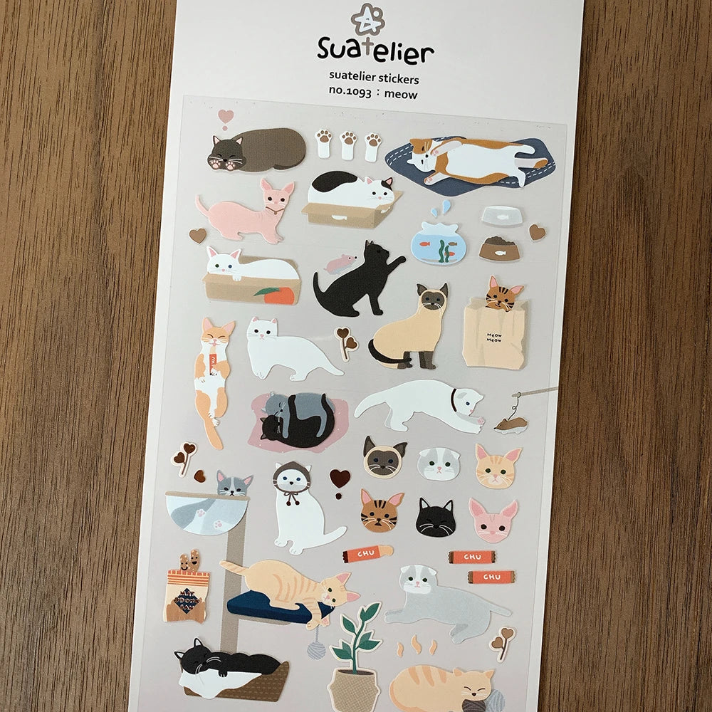stickers autocollants chatons multicolores illustrations meows jouets scolaire scrapbooking papeterie journal album étiquettes