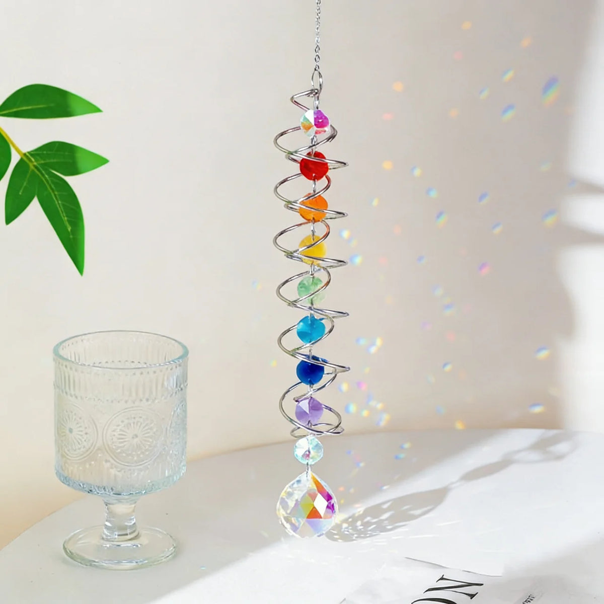 décoration extérieure cristal spirale métallique colorées argent doré moderne fenêtre suncatcher