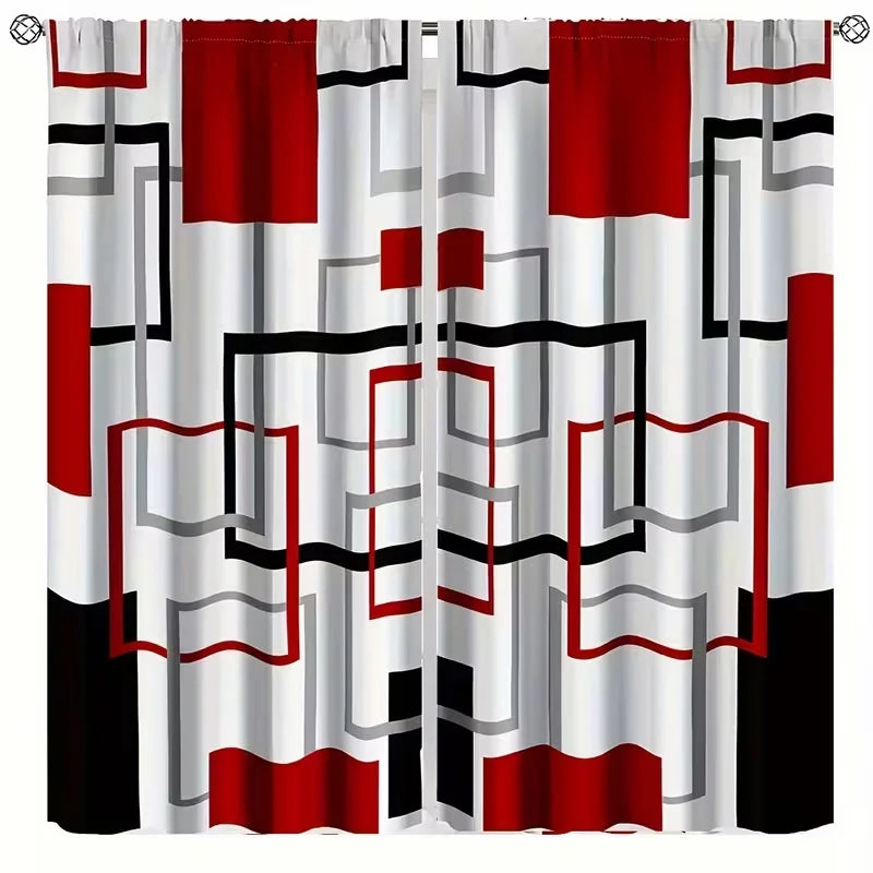 rideaux géométriques rouge noir moderne opaques polyester 100% 60x150cm 75x166cm