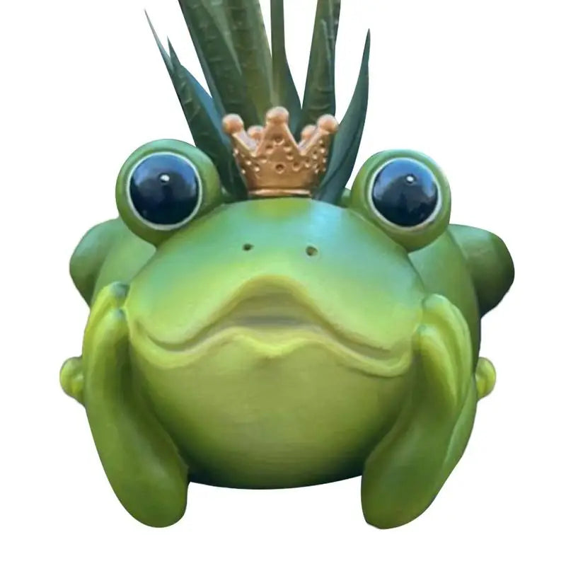 jardinière grenouille couronne vert doré plant succulent pot résine patio décoration fantaisiste