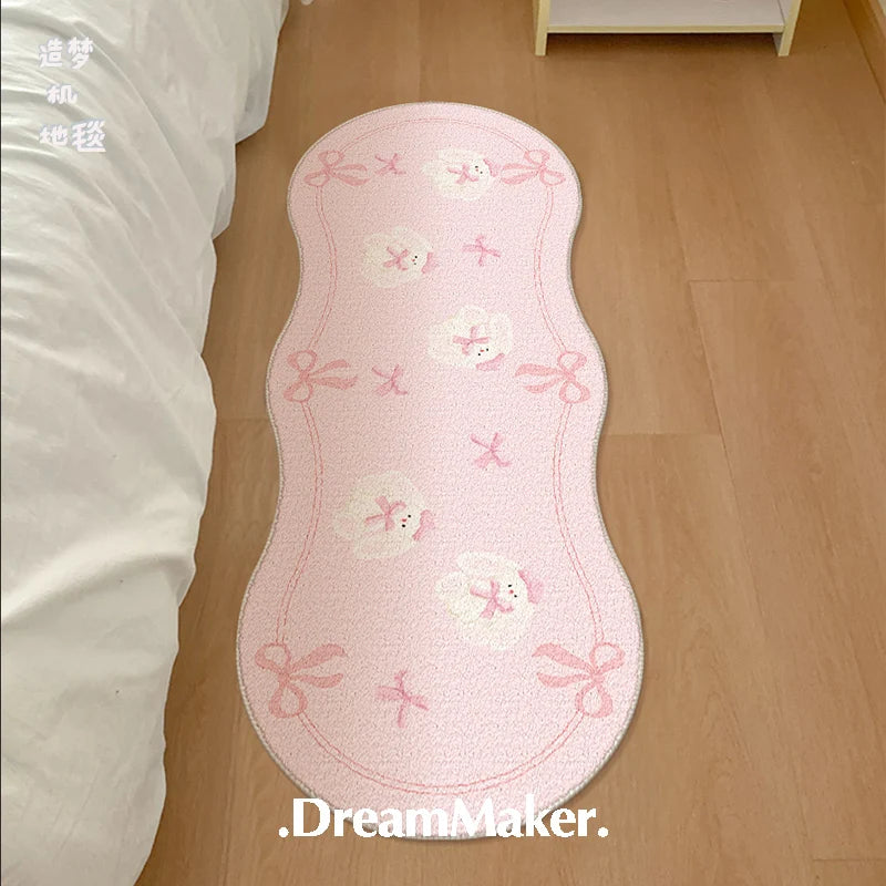tapis rose clair lapins mignons moderne doux anti dérapant polyesterintérieur