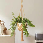 Sac plante suspendu macramé boho pot blanc anneaux beiges noirsintérieurextérieur