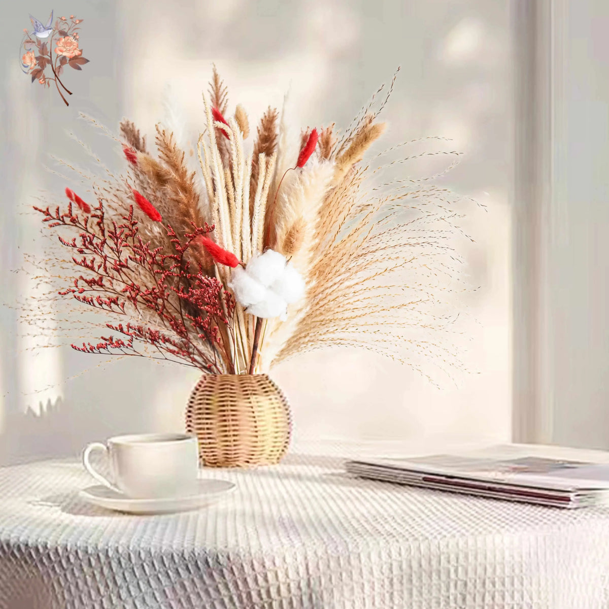 décoration maison bouquet fleurs séchées naturelles rouges anniversaire mariage rustic