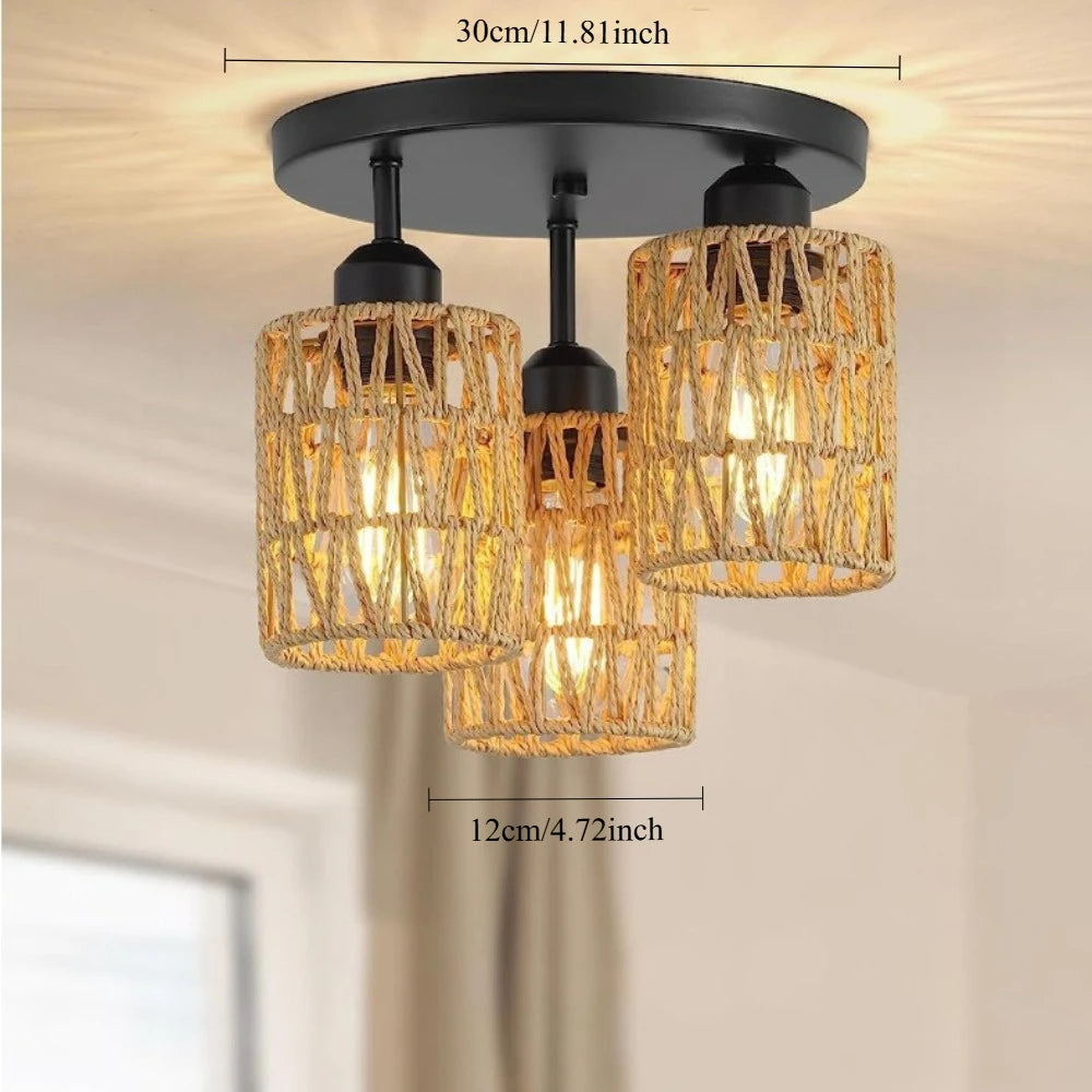 Suspension lumineuse moderne rotin noir beige ampoules E27 compatibles