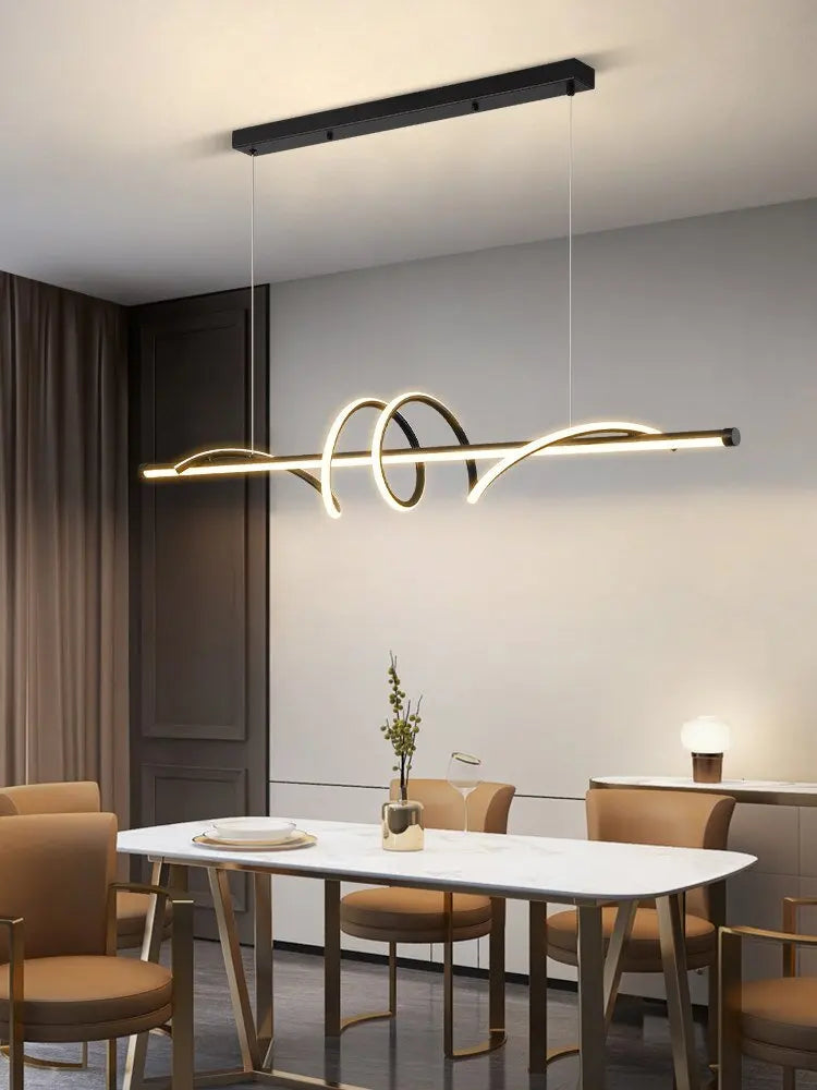 suspension lumineuse moderne spirale noir blanc chaud lumière diffusée contemporaine chambre salon