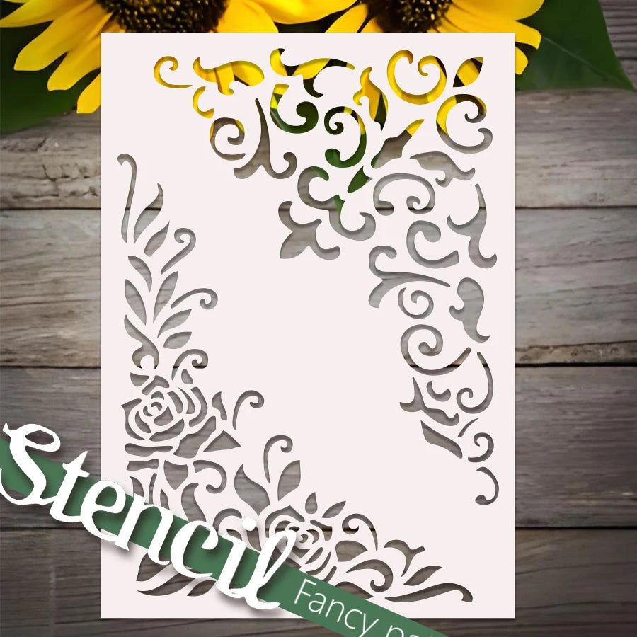 Stencil floral artisanal blanc vert or clips métalliques peinture