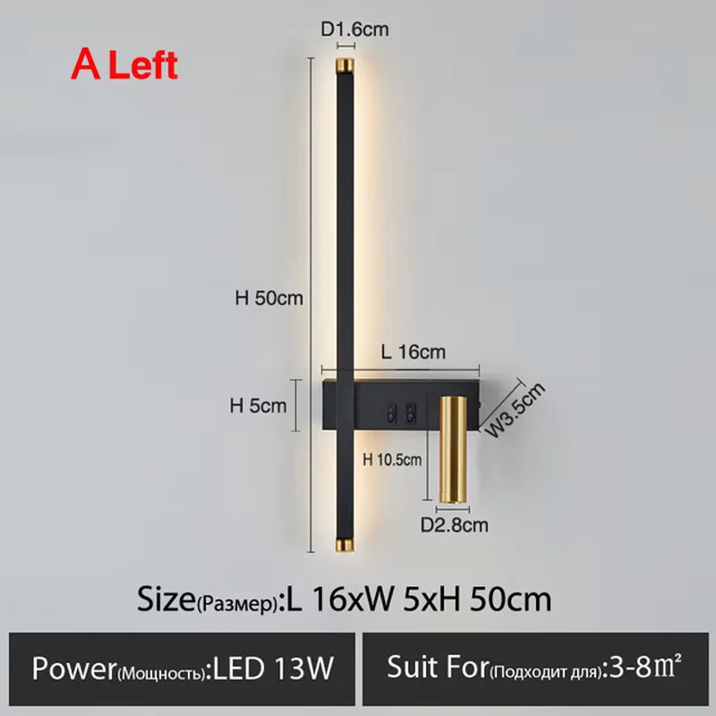 lampe murale moderne minimaliste noir interrupteur bouton chambre entrée étude fixée mur LED