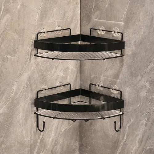 étagère salle bain dorée grille métal moderne fixée suction rangement produits toilette crochet