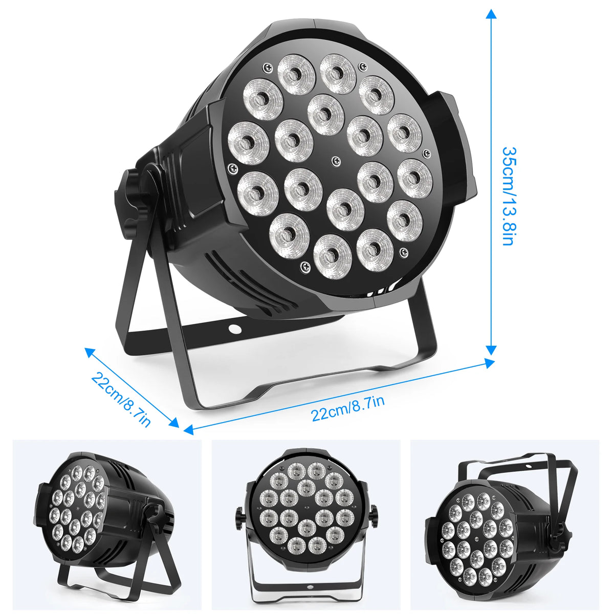 projecteur led 18 lumières rgbw dmx controle 8ch noir professionnel scène dj