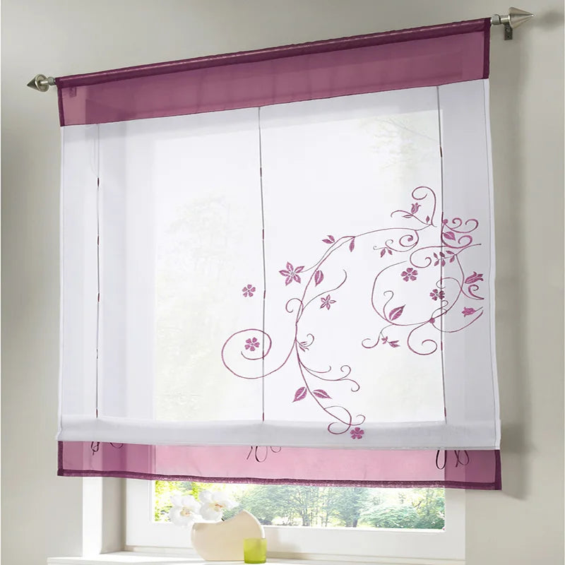 rideau moderne floral polyester translucide maison anneau métallique violet blanc gris